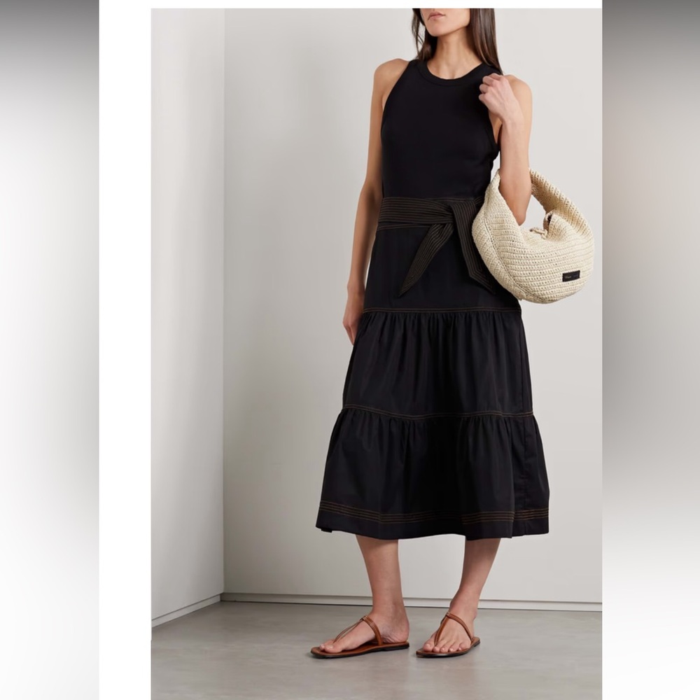 Veronica Beard Black Sleeveless Tiered Midi Dress